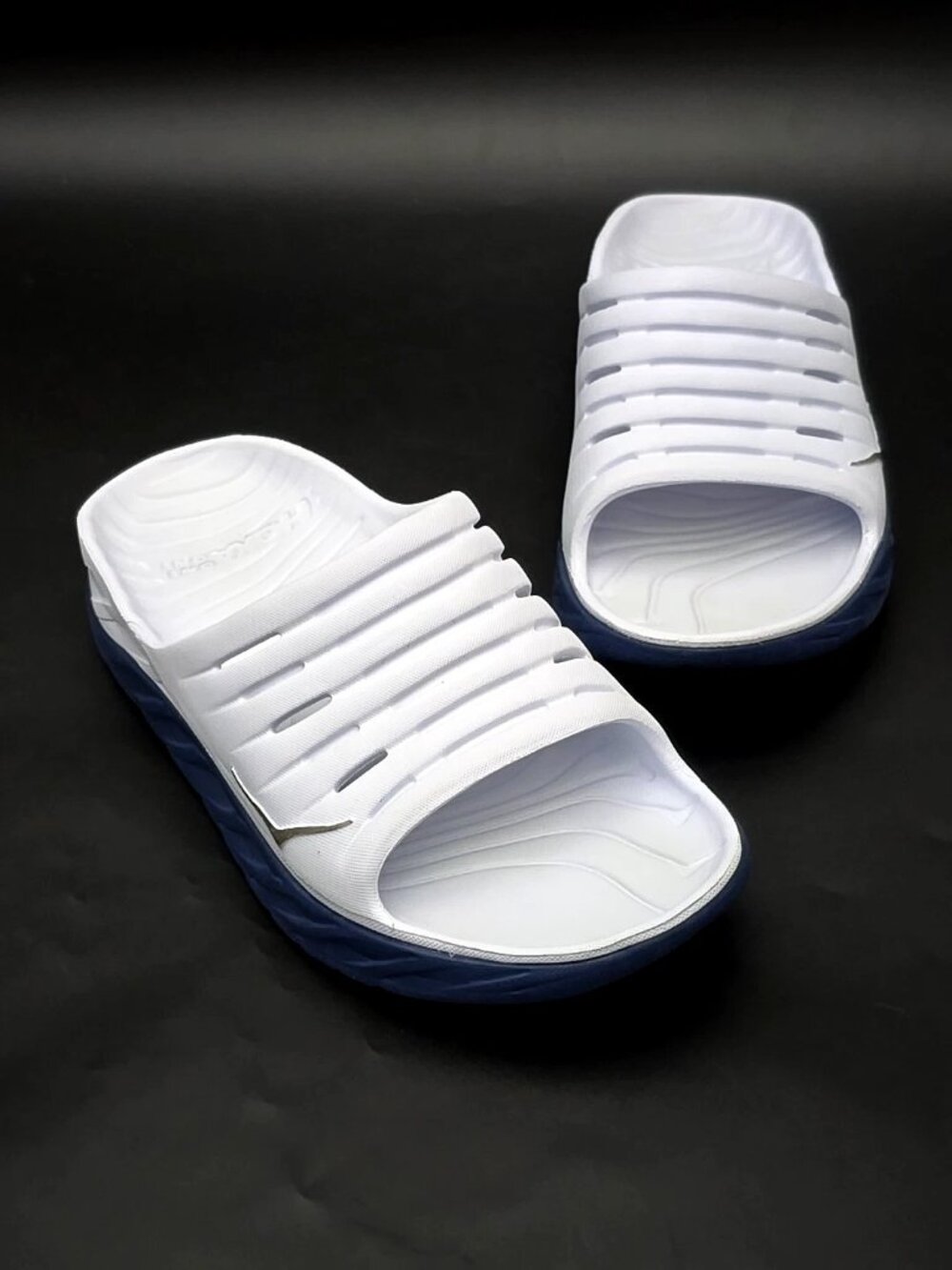 Hoka One One White and Blue Slide Sandals - Picture 2 of 14